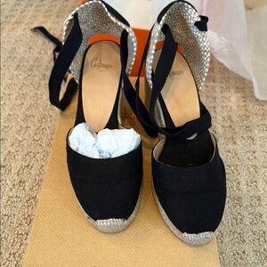 Castaner Black Espadrille Wedges with Jute Sole